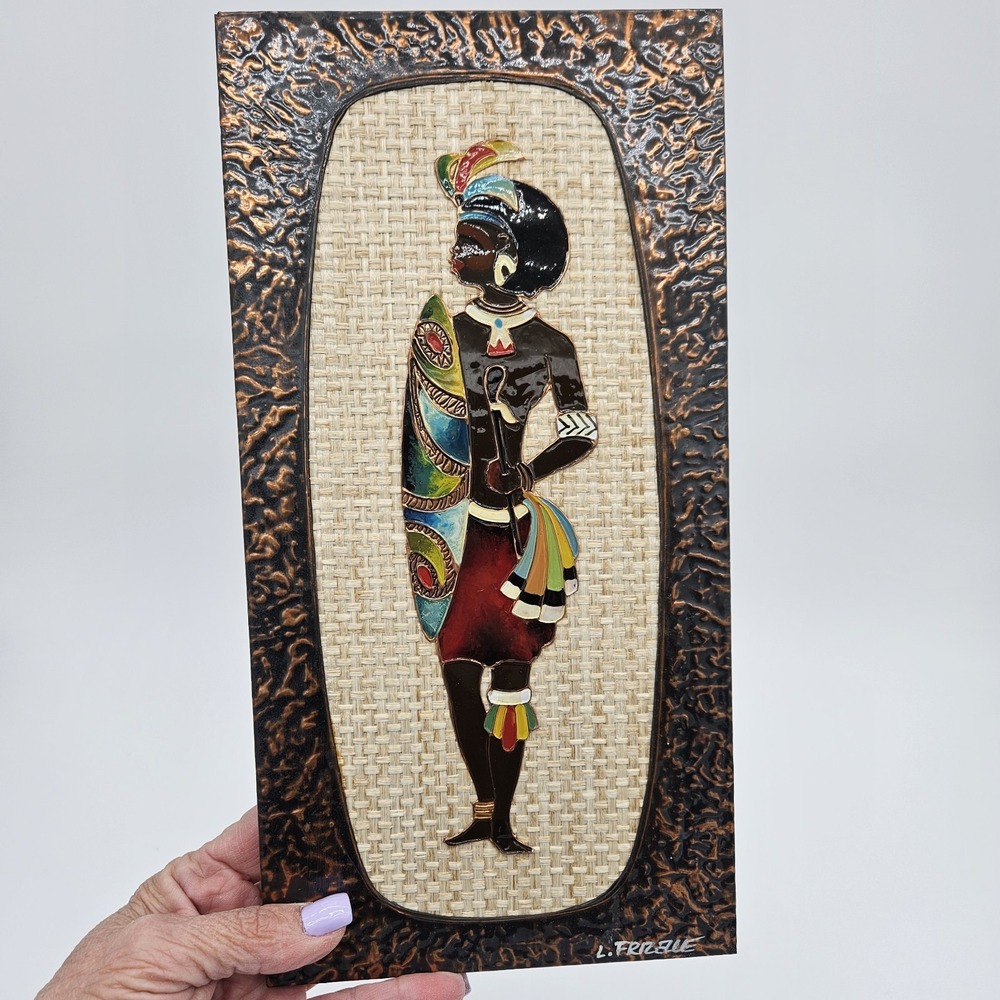 "The Swazi Warrior" Signed Original Cloisonne By Lez Frizelle 1960s African Art